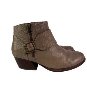 Kork Ease Boots Womens 7M Beige Distressed Leather Ankle Western Heel Side Zip